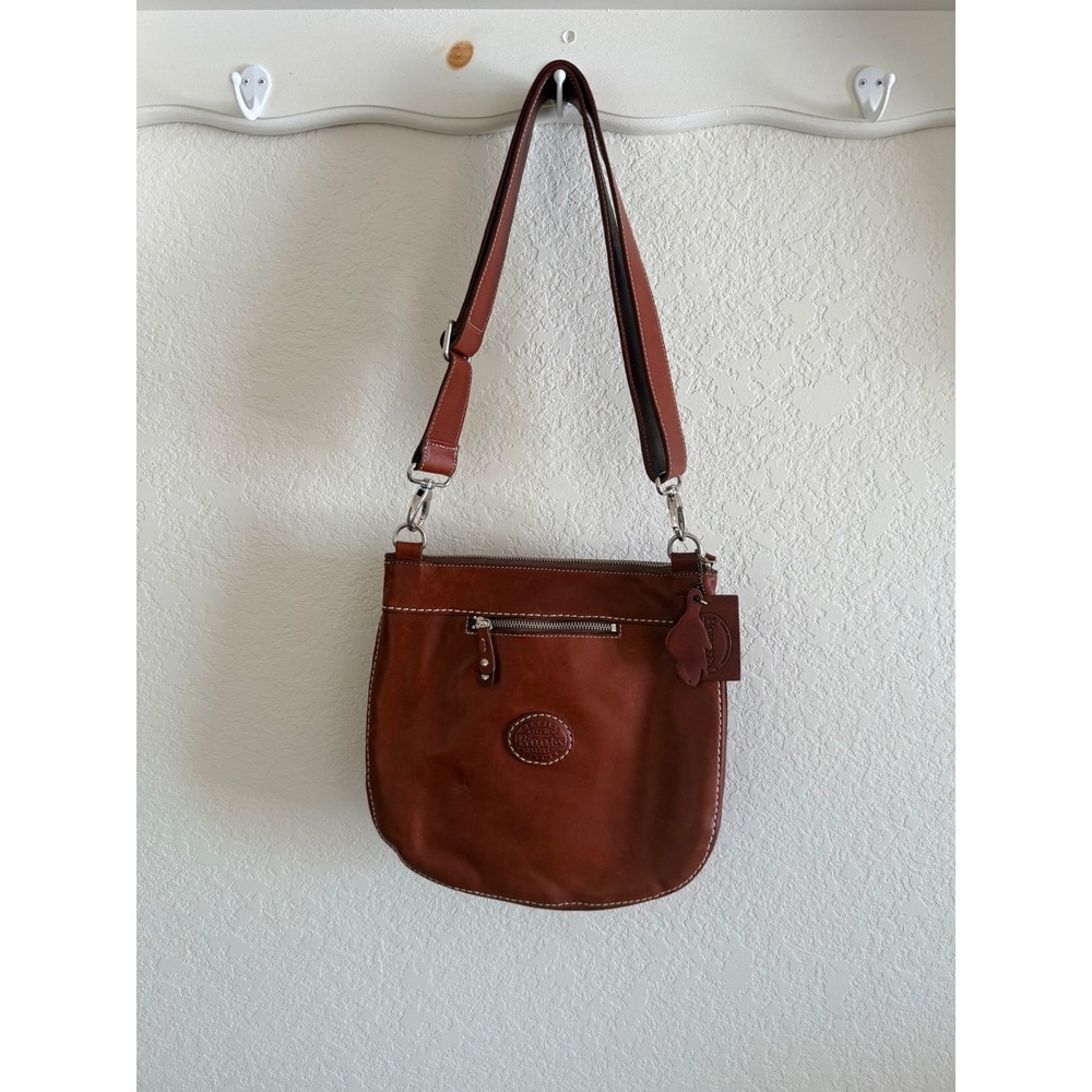 Roots Canada Horween Leather Crossbody Bag Cognac Brown Convertible Purse - Picture 7 of 8